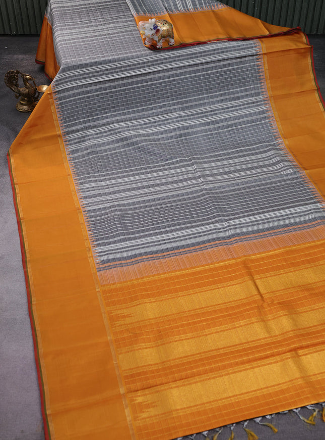 Grey-Mustard Yellow Kanchipuram Silk Saree