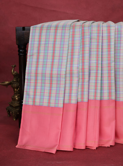 Multi Colour-Peach Pink Kanchipuram Silk Saree