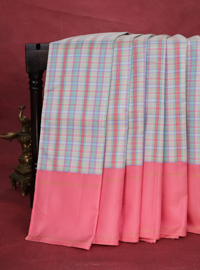 Multi Colour-Peach Pink Kanchipuram Silk Saree