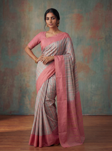 Multi Colour-Peach Pink Kanchipuram Silk Saree