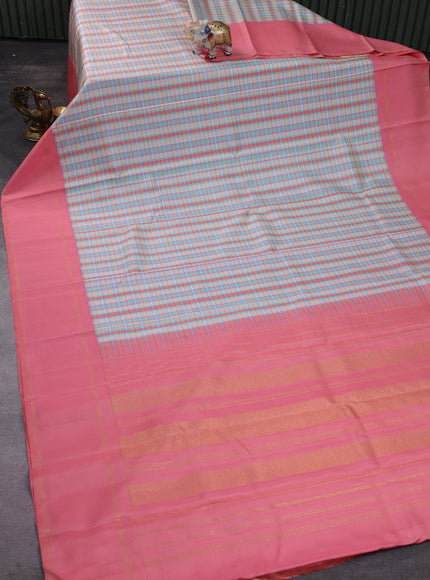 Multi Colour-Peach Pink Kanchipuram Silk Saree