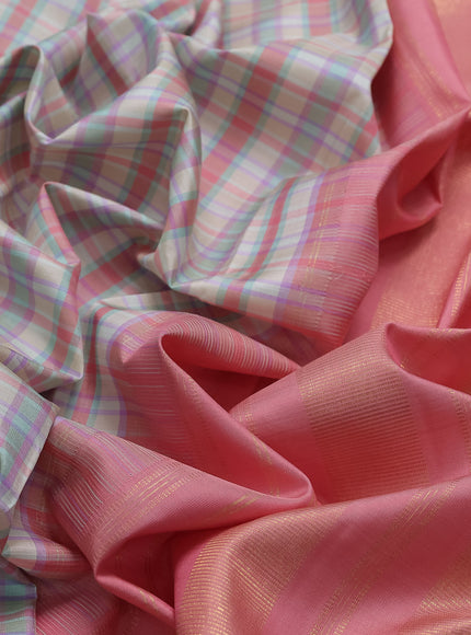 Multi Colour-Peach Pink Kanchipuram Silk Saree