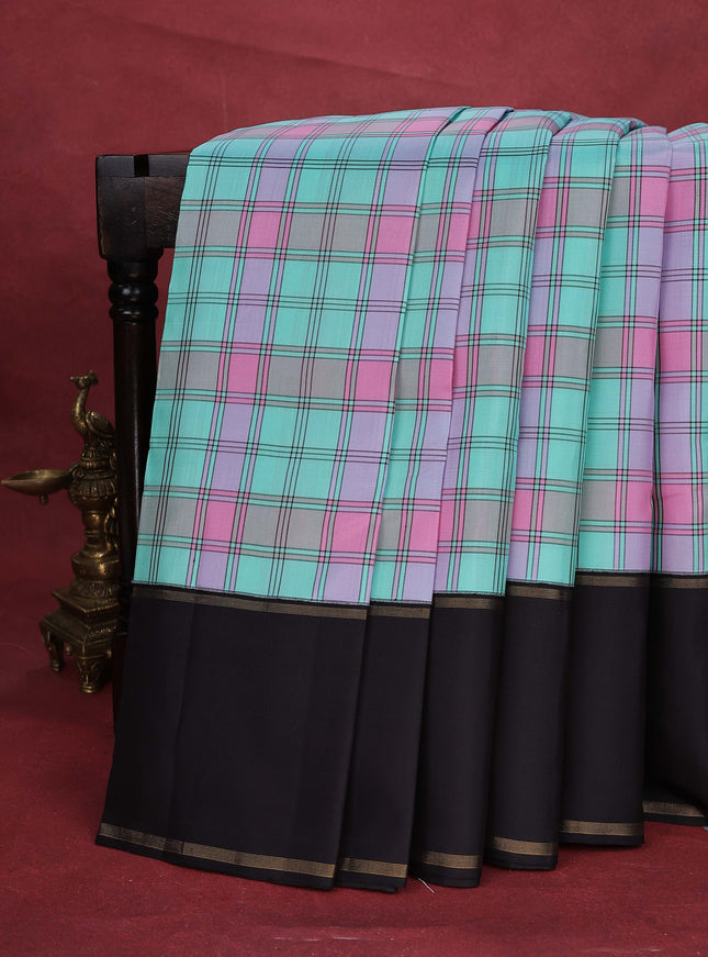 Teal Green-Black Kanchipuram Silk Saree