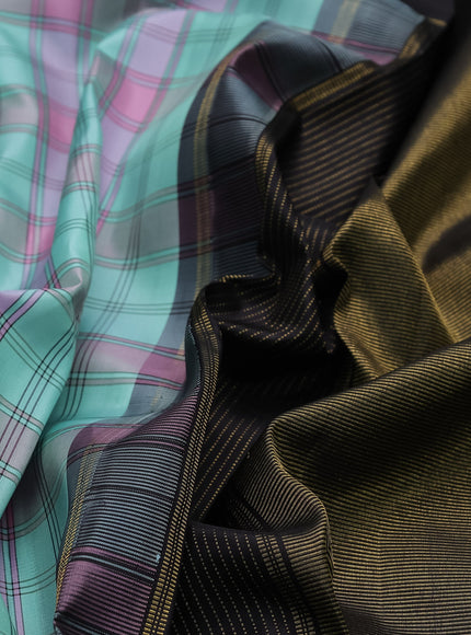 Teal Green-Black Kanchipuram Silk Saree