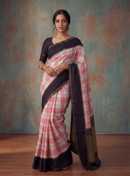 Peach Pink-Off White Kanchipuram Silk Saree