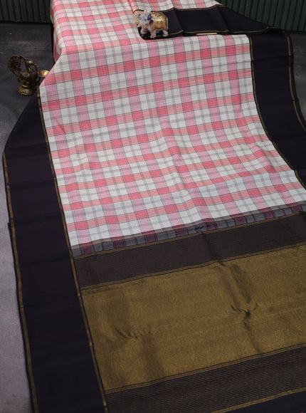 Peach Pink-Off White Kanchipuram Silk Saree