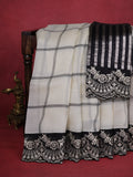 Cream-Black Organza Silk Saree