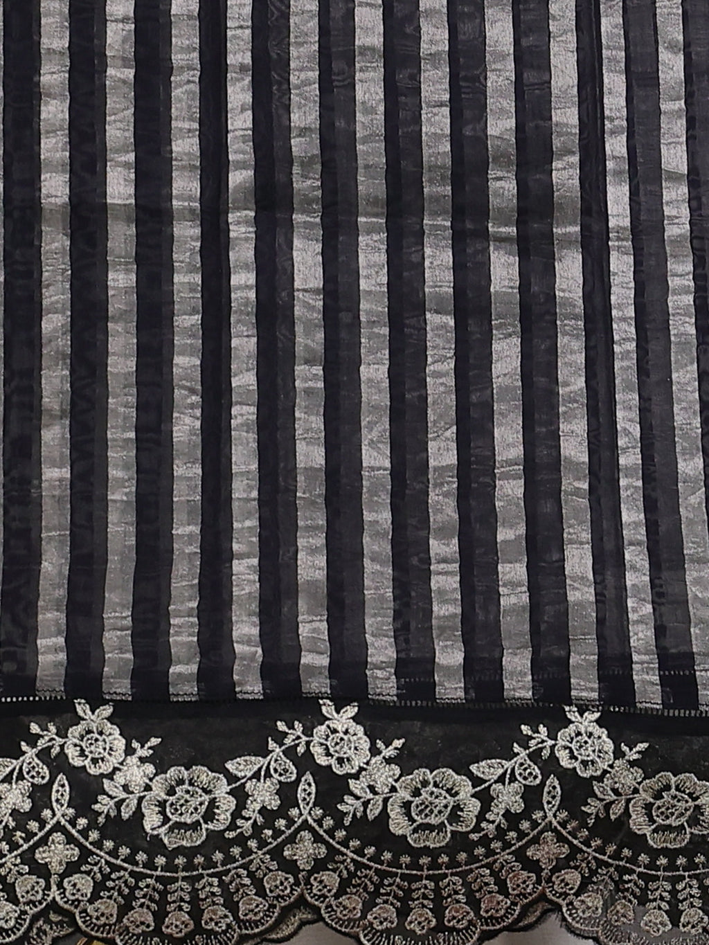 Cream-Black Organza Silk Saree