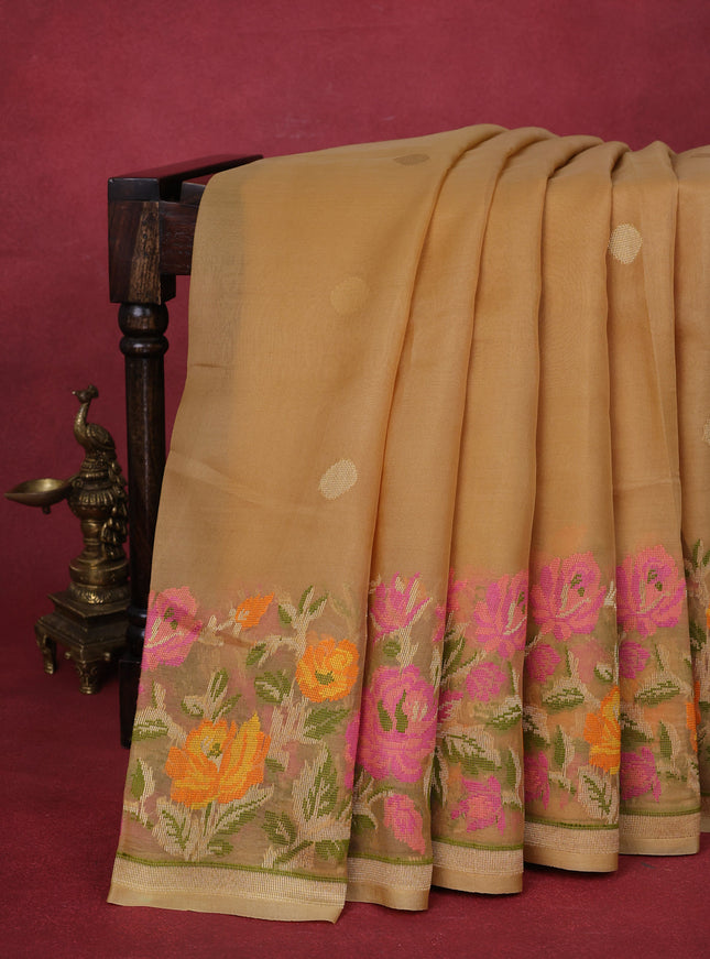 Sandal Banarasi Kora Silk Saree