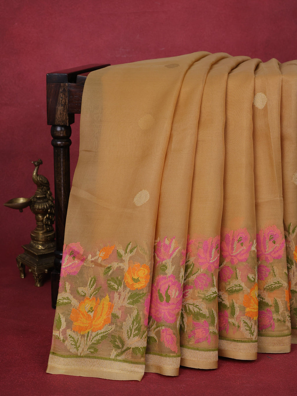 Sandal Banarasi Kora Silk Saree