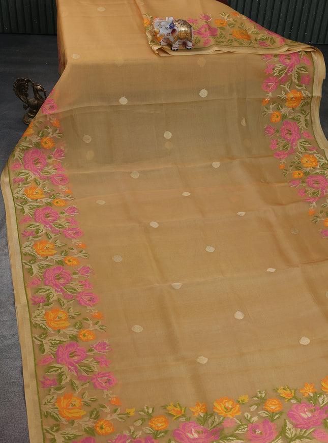 Sandal Banarasi Kora Silk Saree