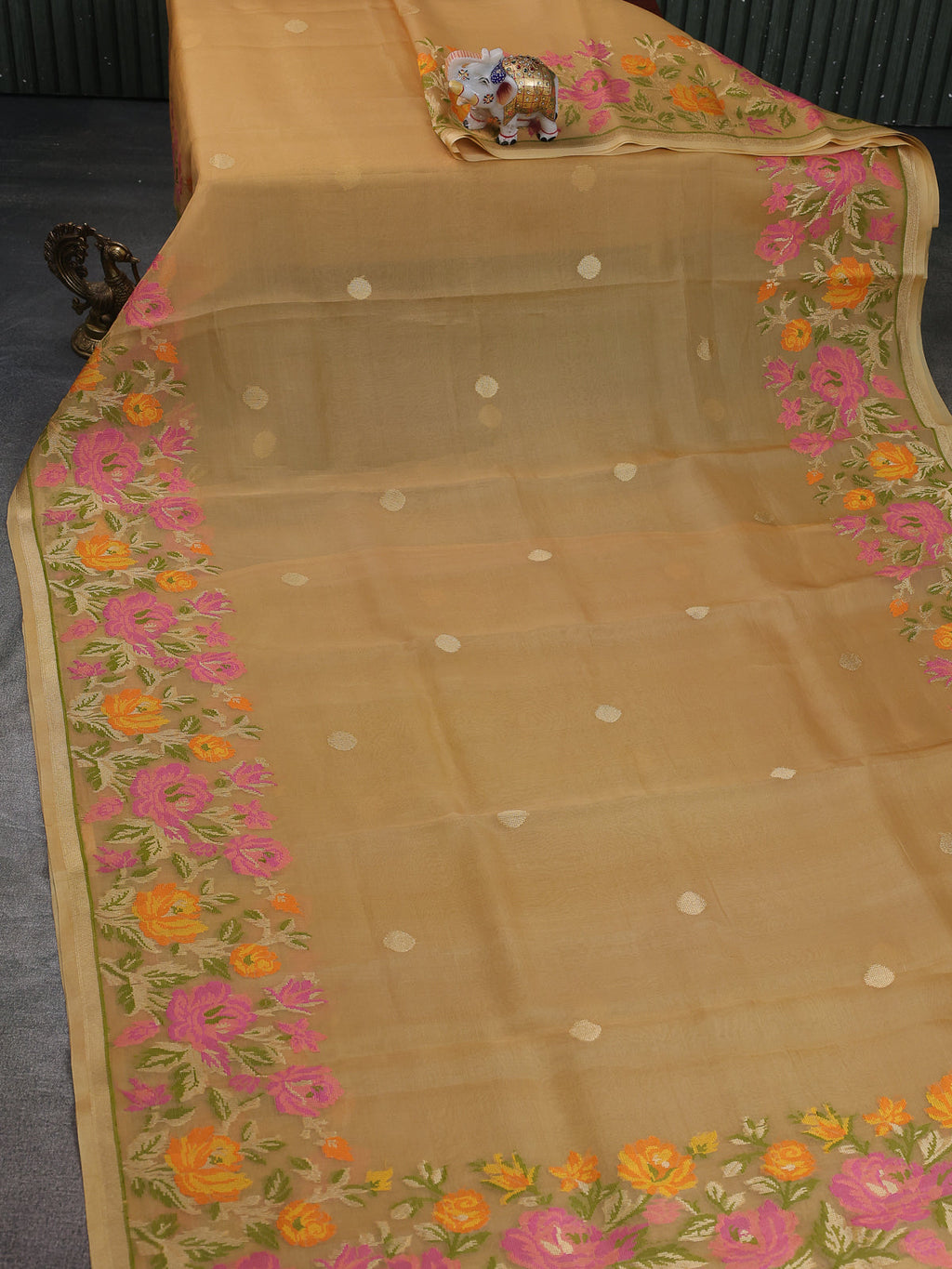Sandal Banarasi Kora Silk Saree