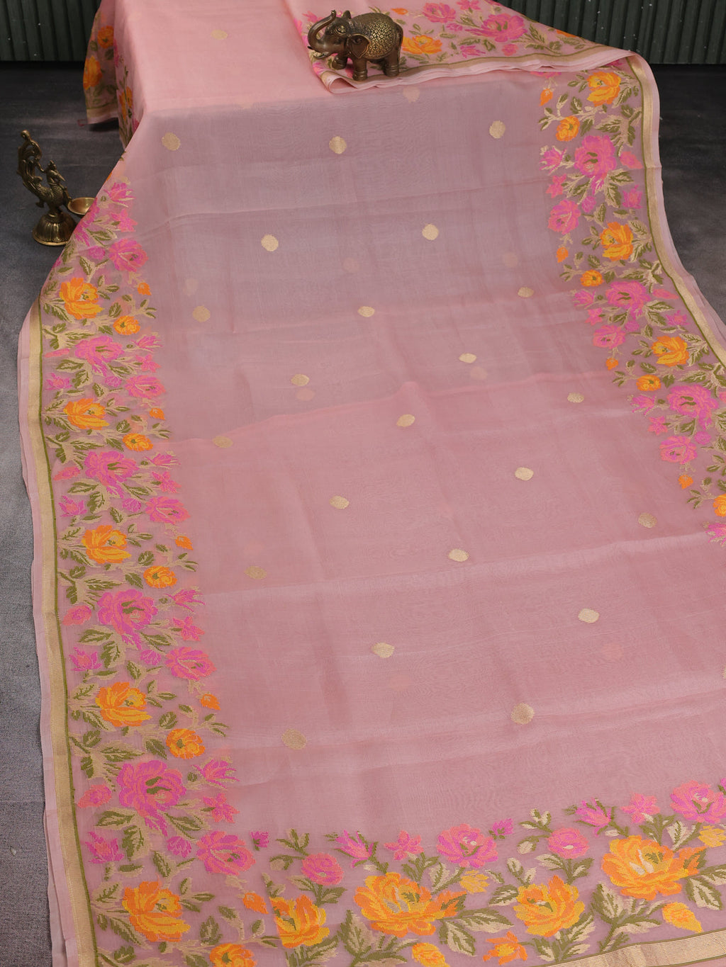 Peach Banarasi Kora Silk Saree