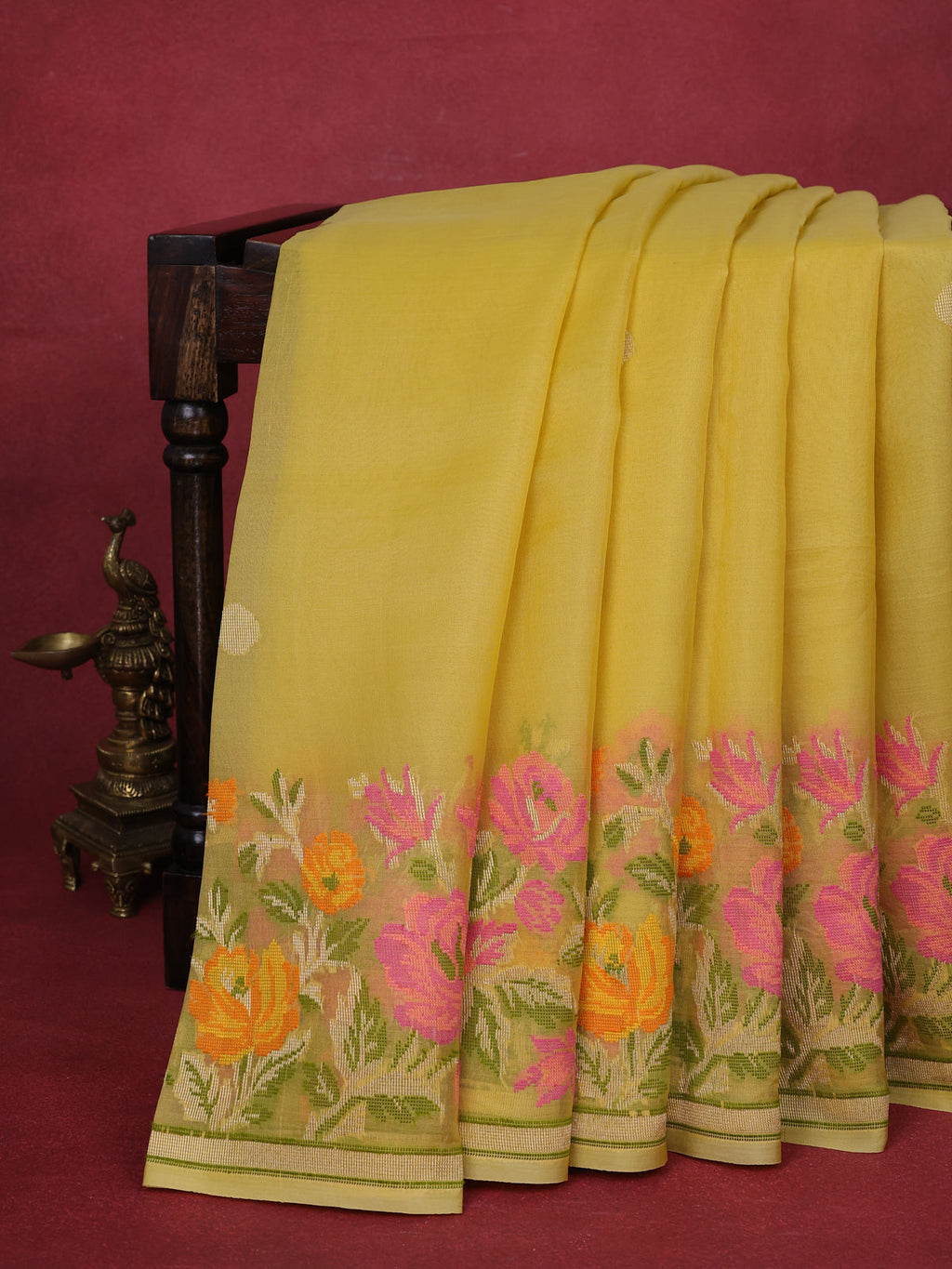 Yellow Banarasi Kora Silk Saree