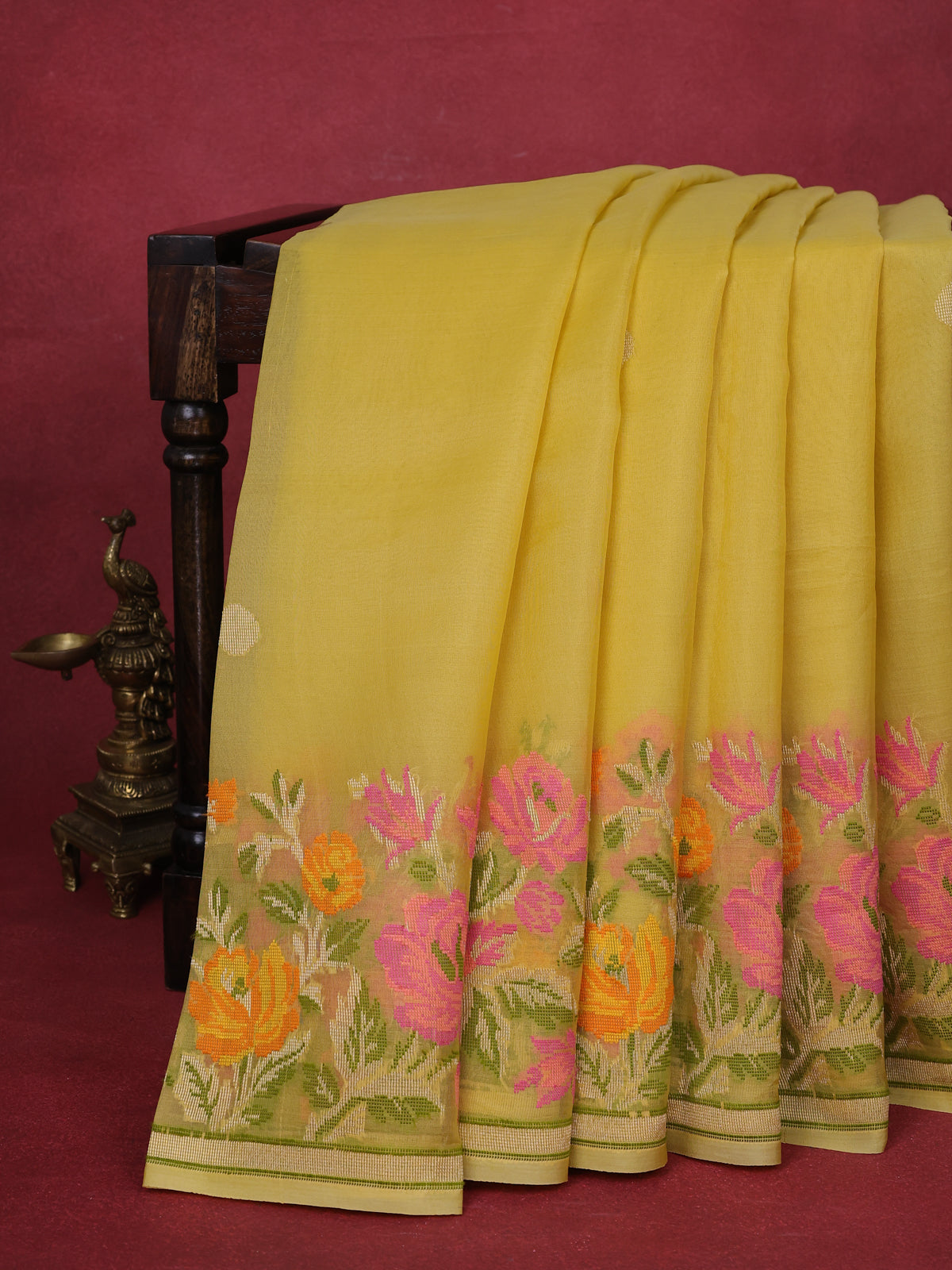 Yellow Banarasi Kora Silk Saree