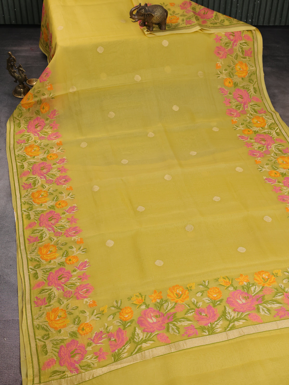 Yellow Banarasi Kora Silk Saree