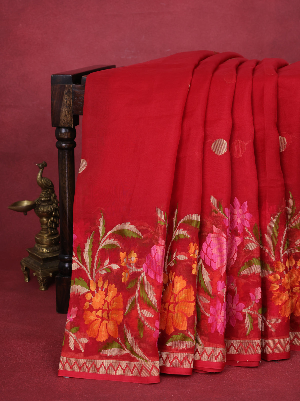 Red Banarasi Kora Silk Saree