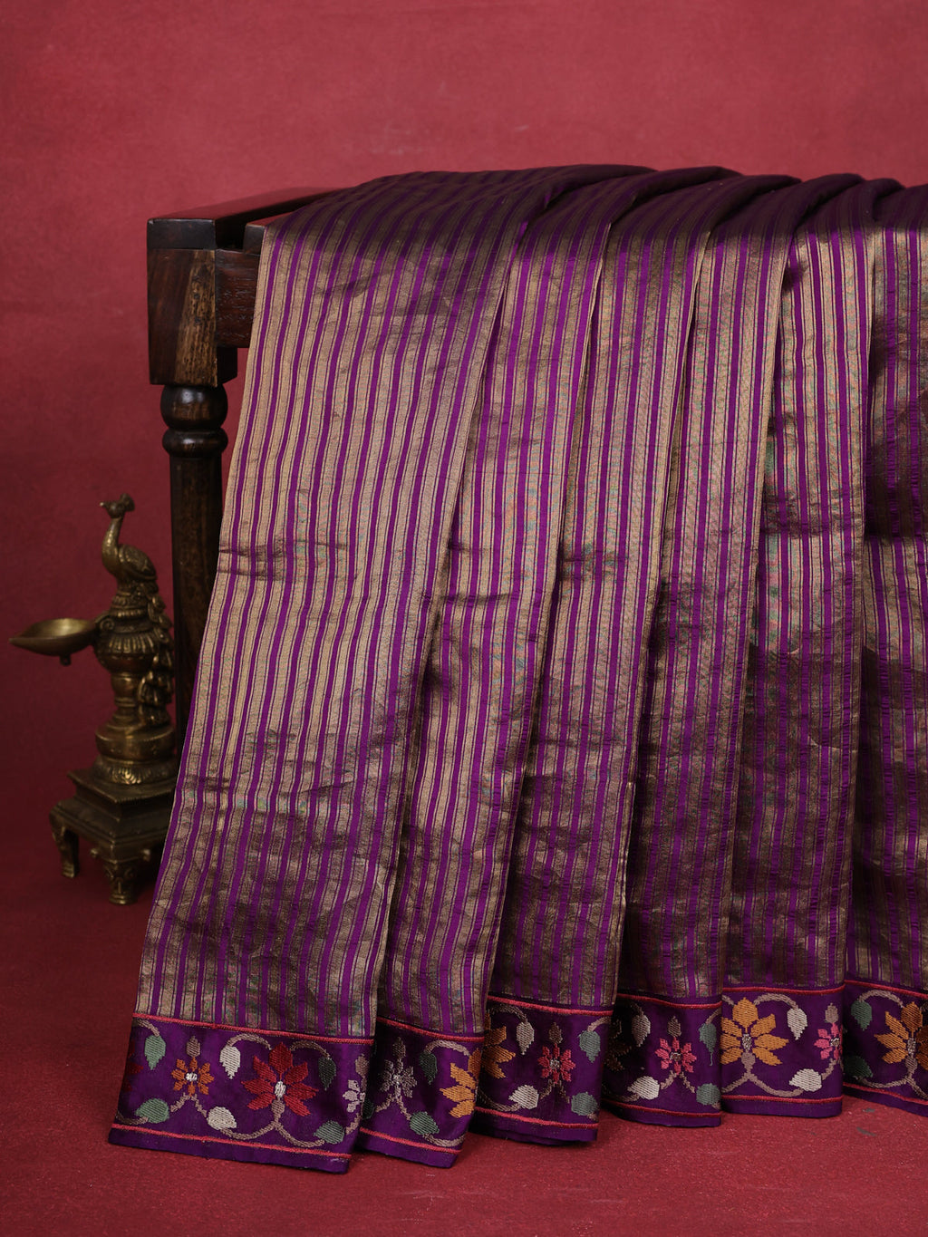 Purple Embroidered Banarasi Silk Saree