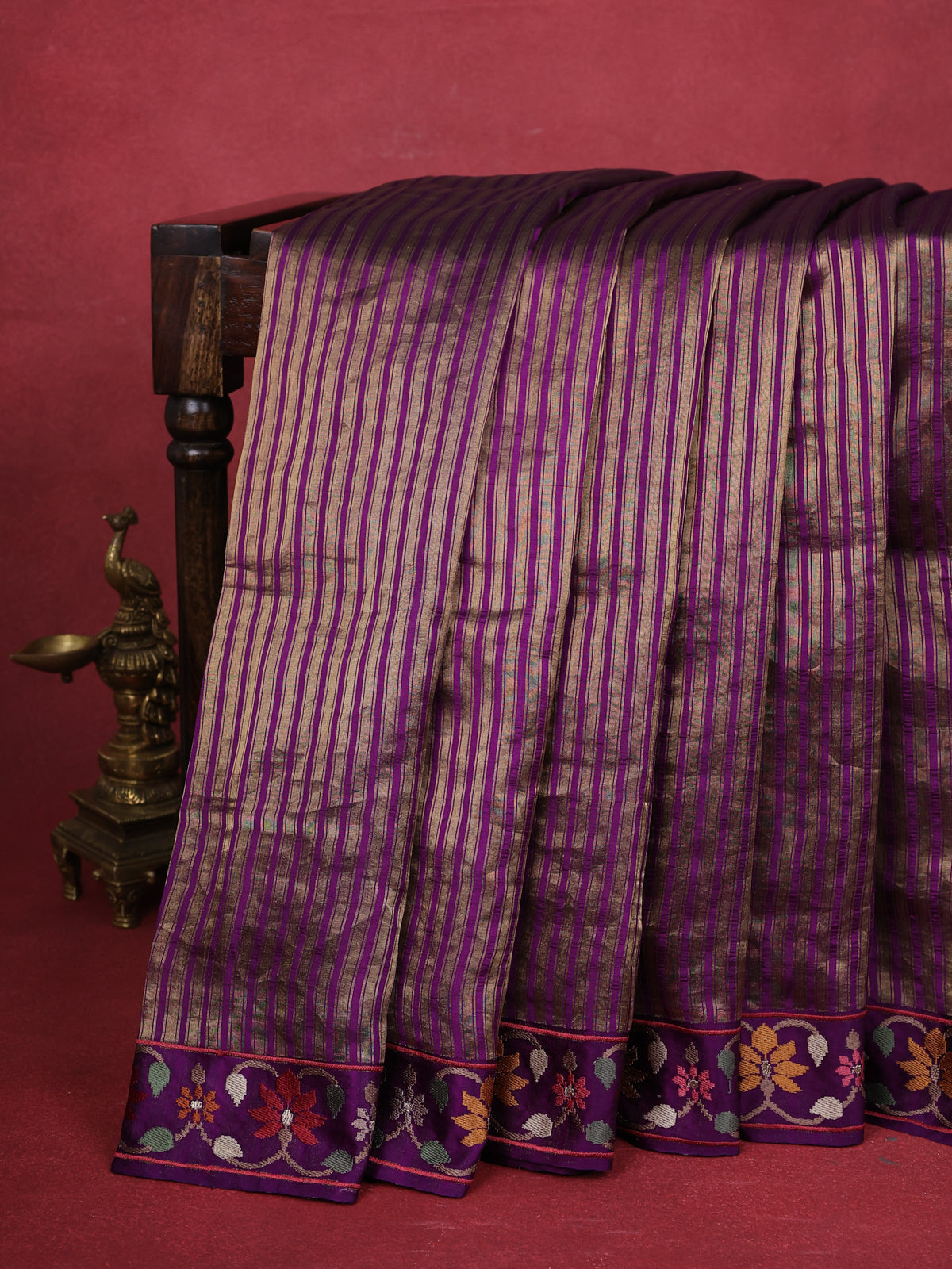 Purple Embroidered Banarasi Silk Saree