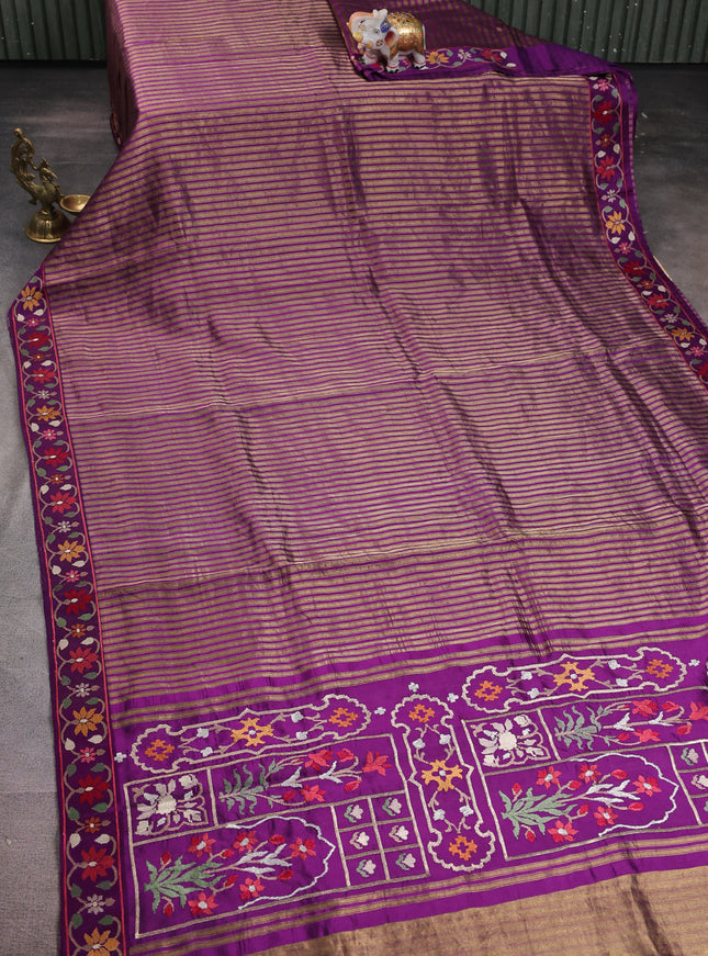Purple Embroidered Banarasi Silk Saree