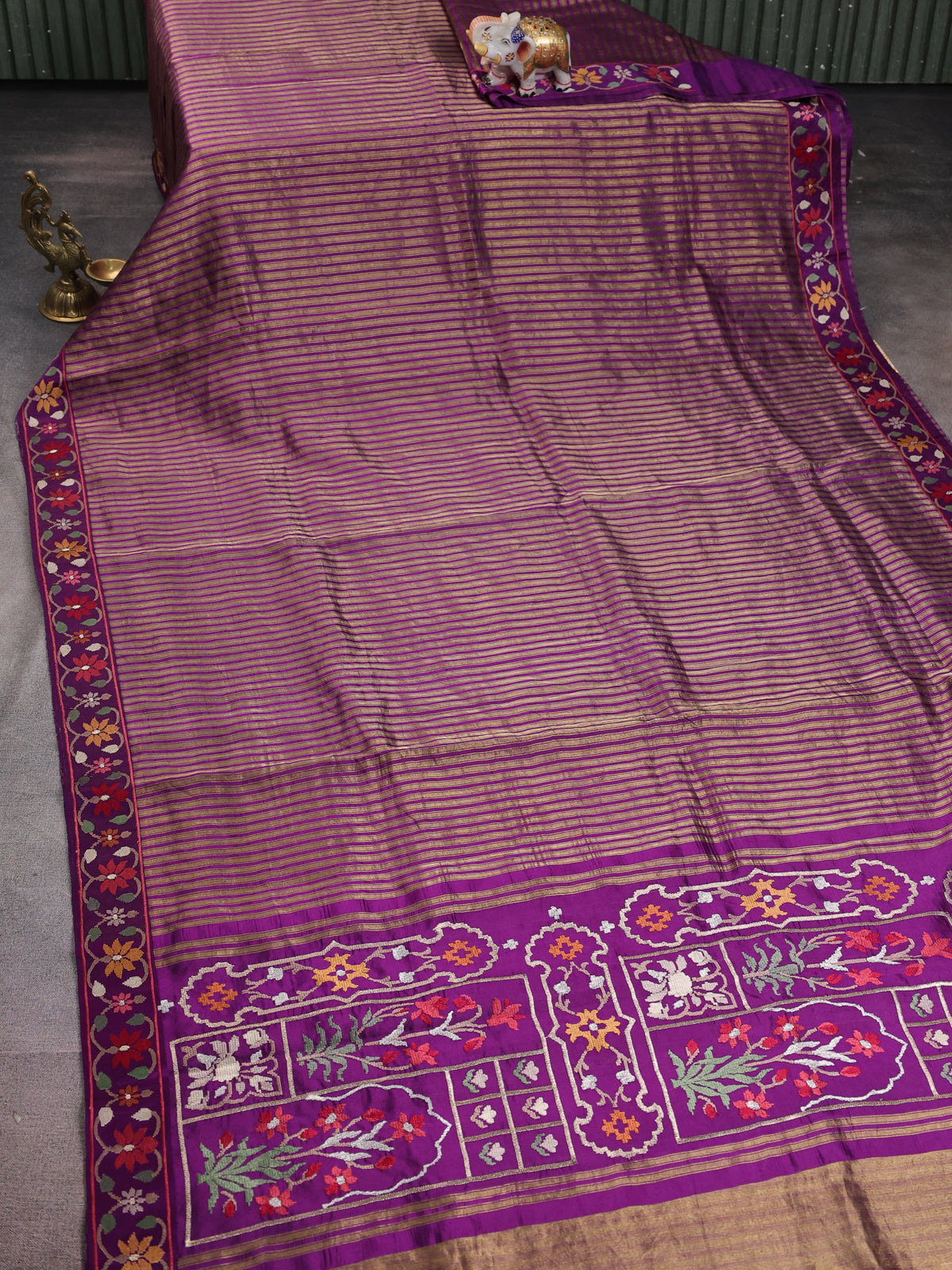 Purple Embroidered Banarasi Silk Saree
