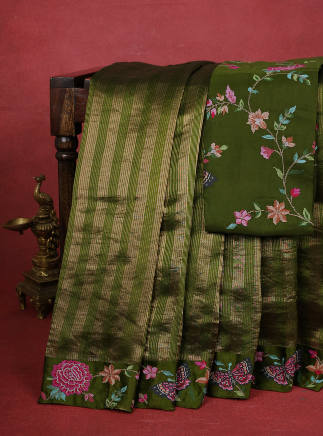 Mehendi Green Embroidered Banarasi Silk Saree