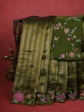 Mehendi Green Embroidered Banarasi Silk Saree
