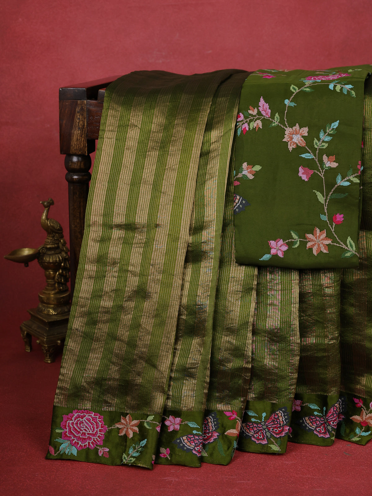 Mehendi Green Embroidered Banarasi Silk Saree