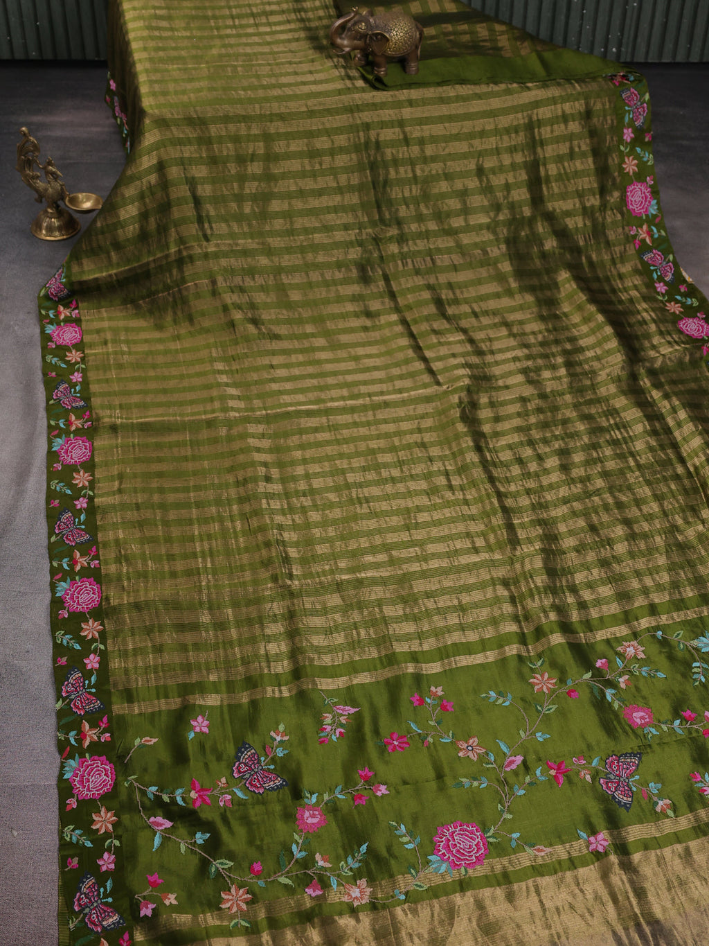 Mehendi Green Embroidered Banarasi Silk Saree