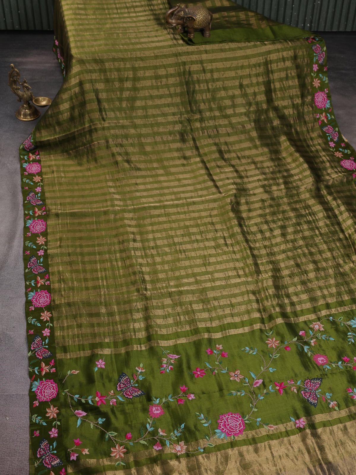 Mehendi Green Embroidered Banarasi Silk Saree