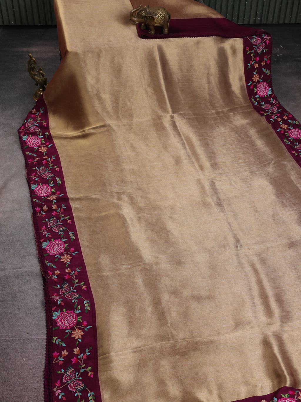 Gold -Wine Tissue Silk Saree
