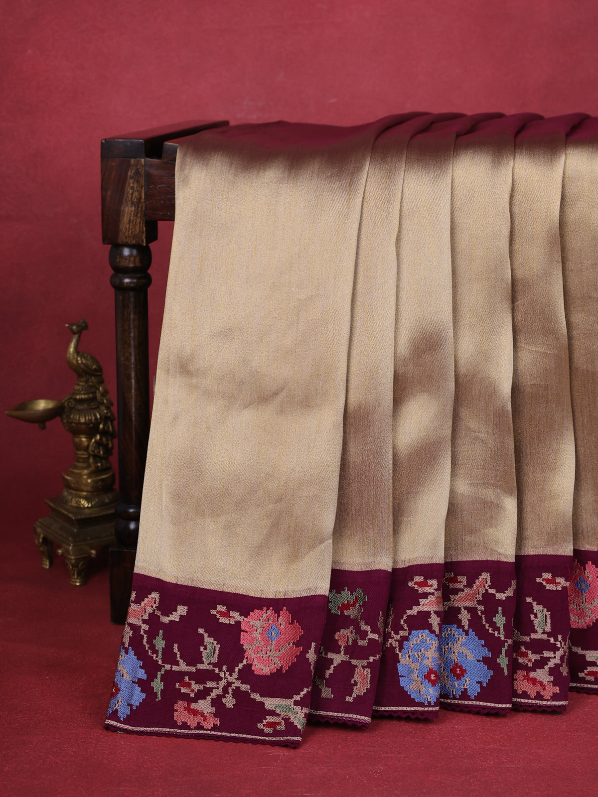 Gold -Wine Tissue Silk Saree