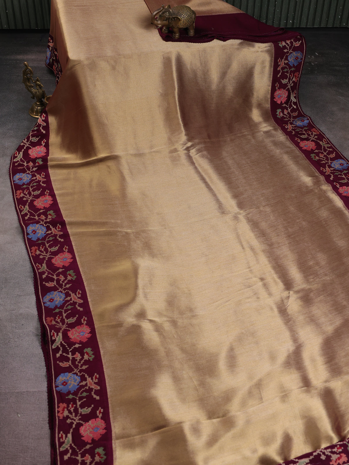 Gold -Wine Tissue Silk Saree