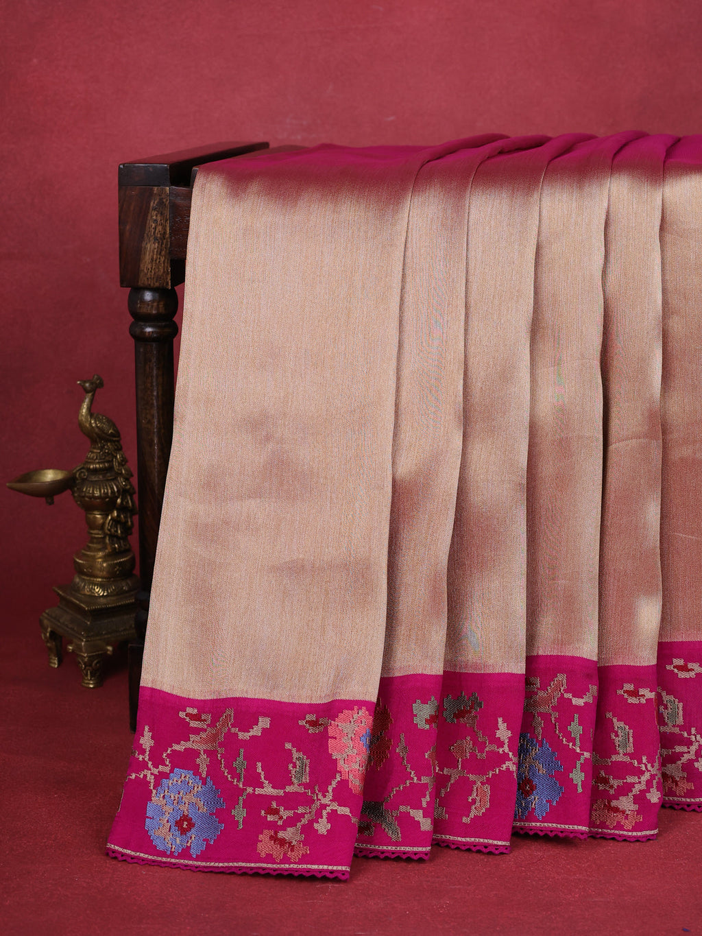 Gold -Pink Tissue Silk Saree