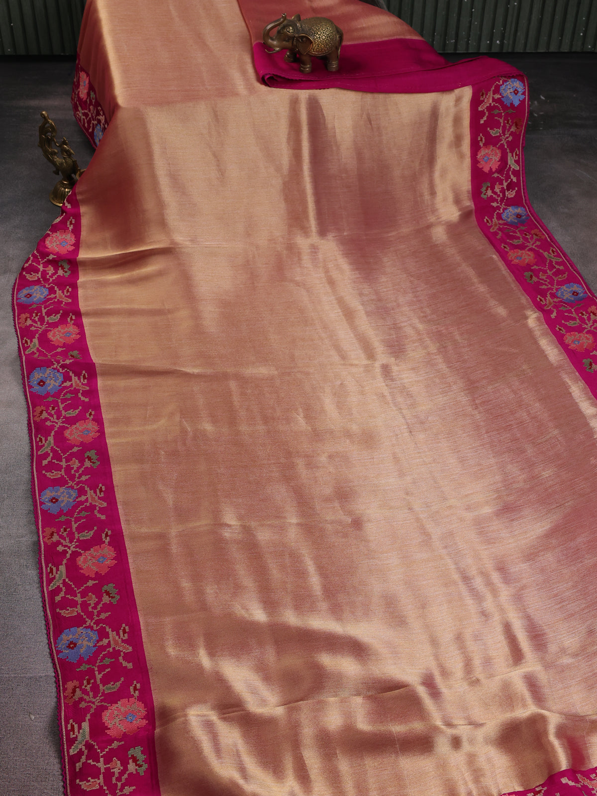 Gold -Pink Tissue Silk Saree