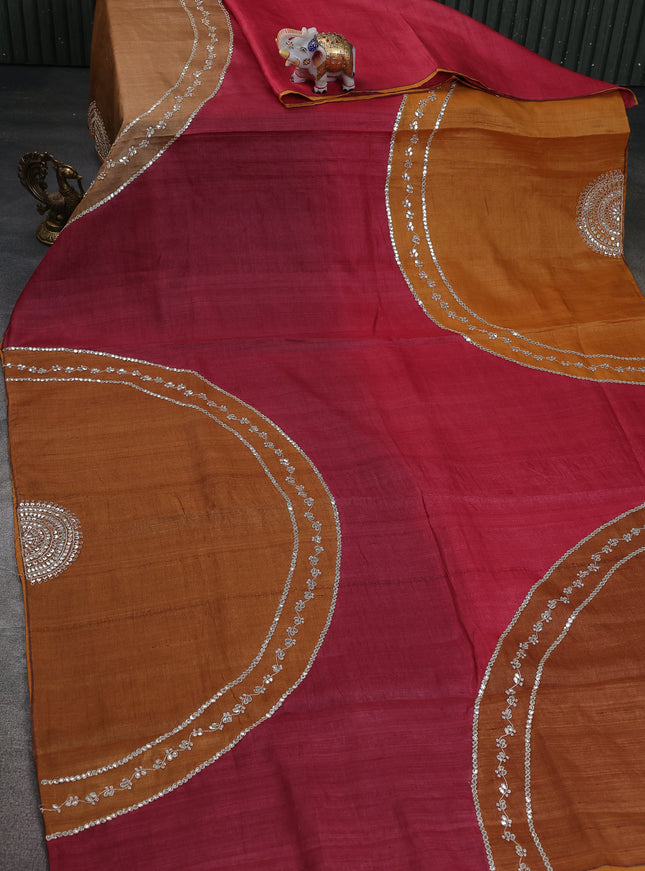 Red-Mustard Tussar Silk Saree