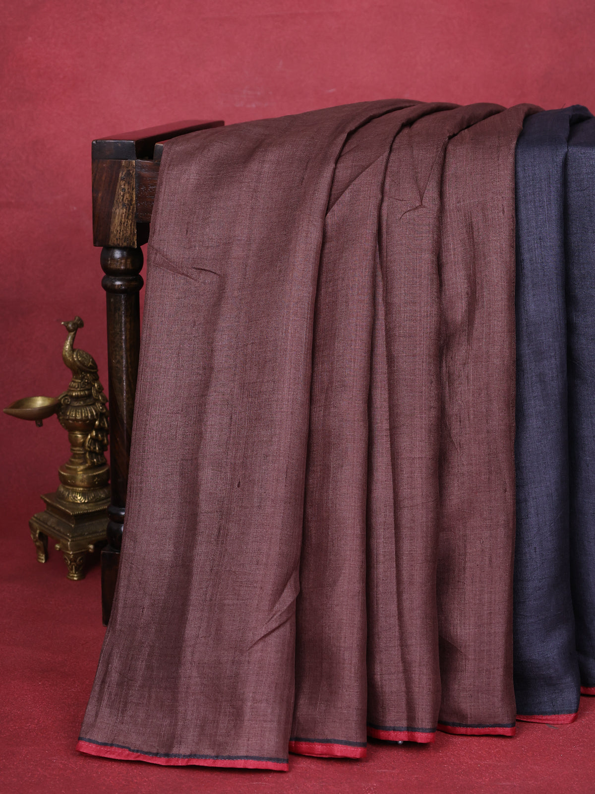 Red-Black Tussar Silk Saree