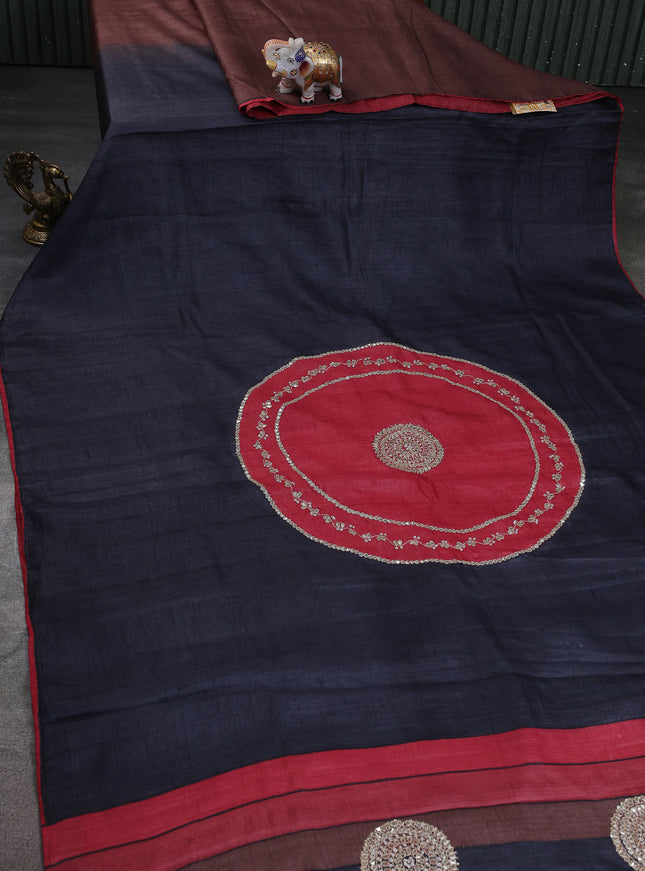 Red-Black Tussar Silk Saree