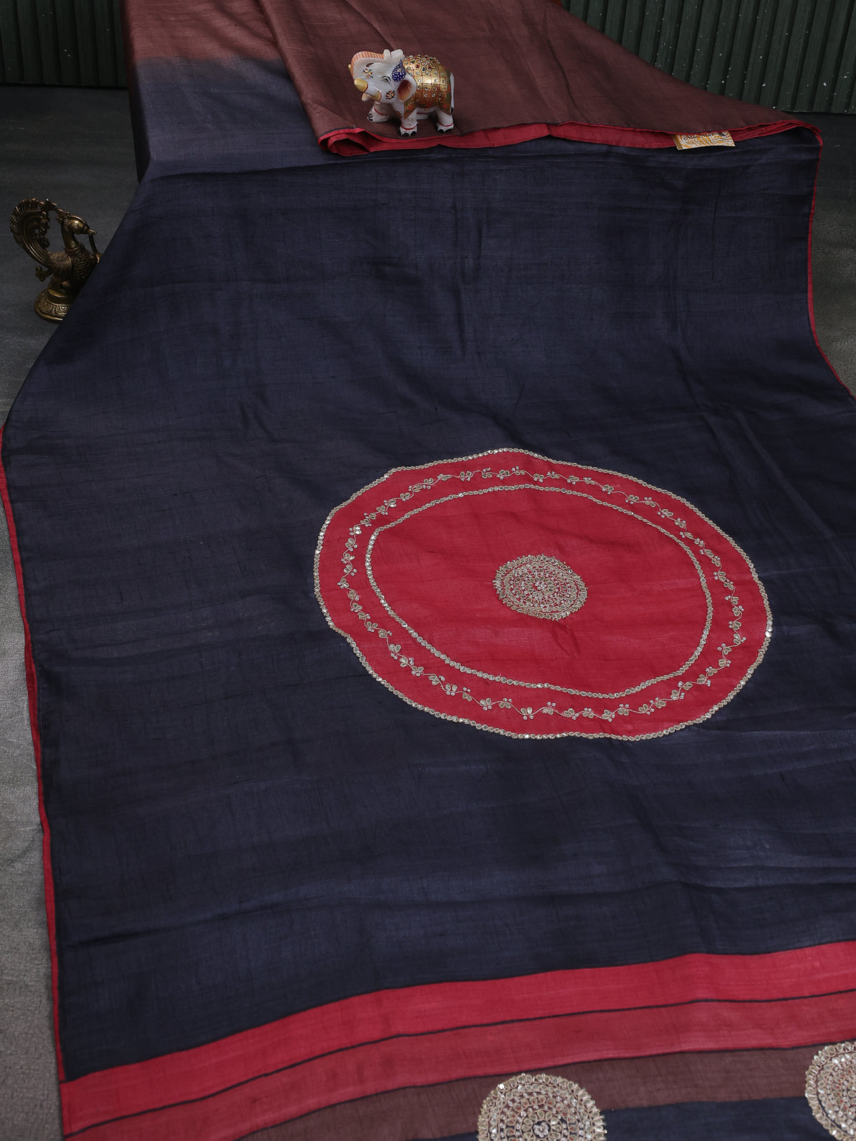 Red-Black Tussar Silk Saree