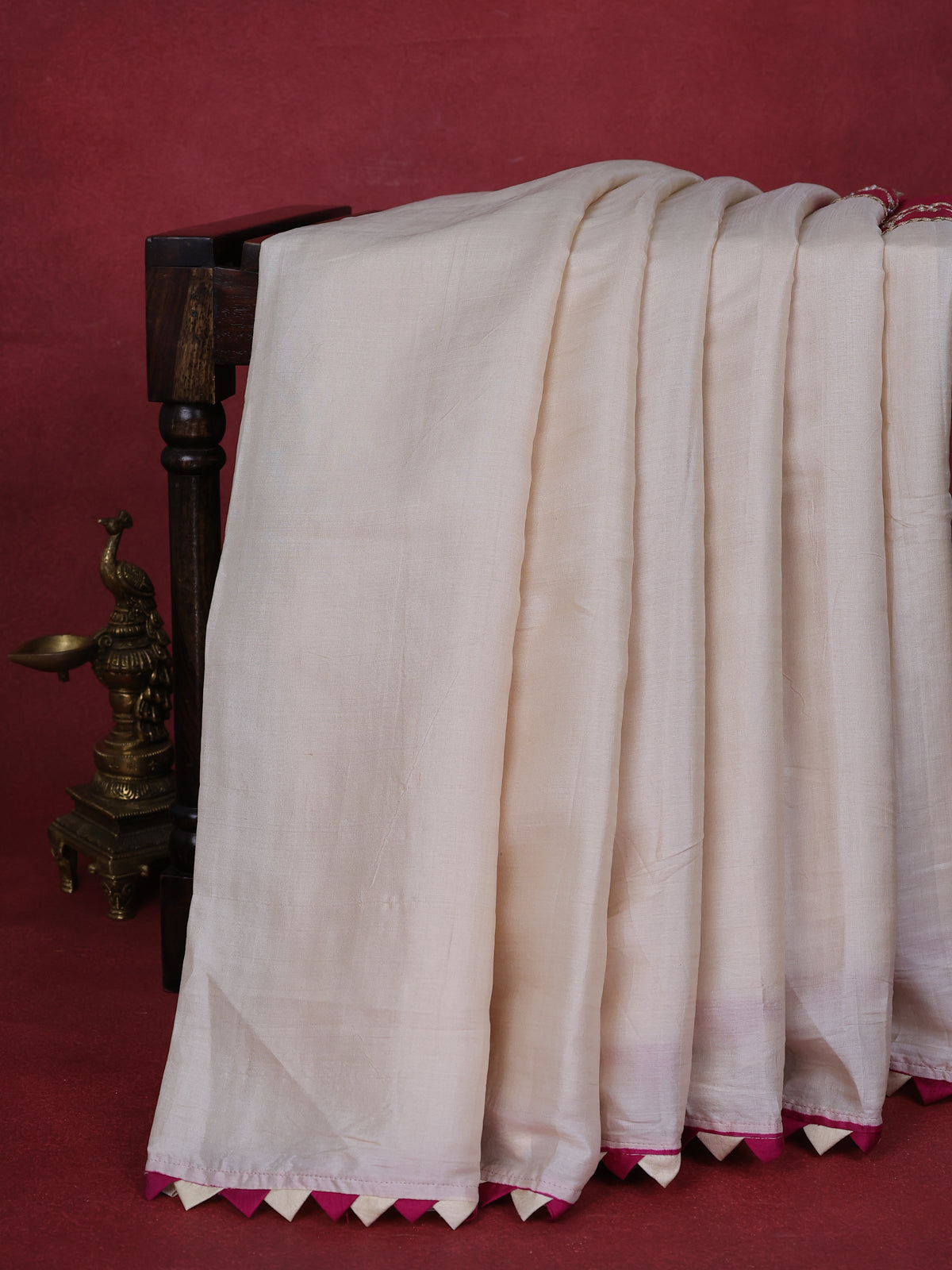 Off White-Pink Tussar Silk Saree