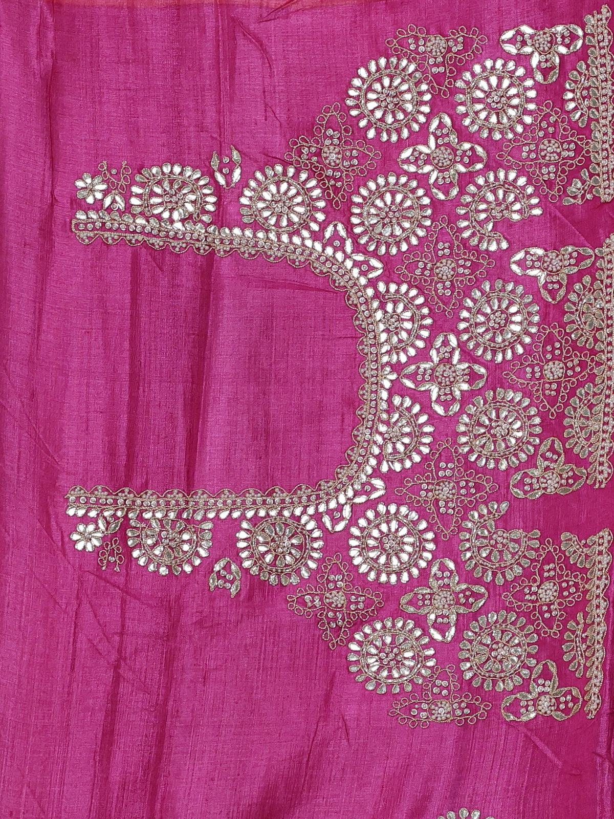 Off White-Pink Tussar Silk Saree