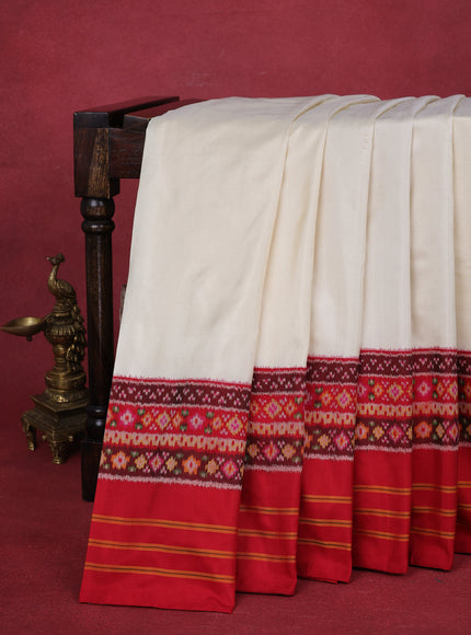 Cream-Red Pochampally Silk Saree