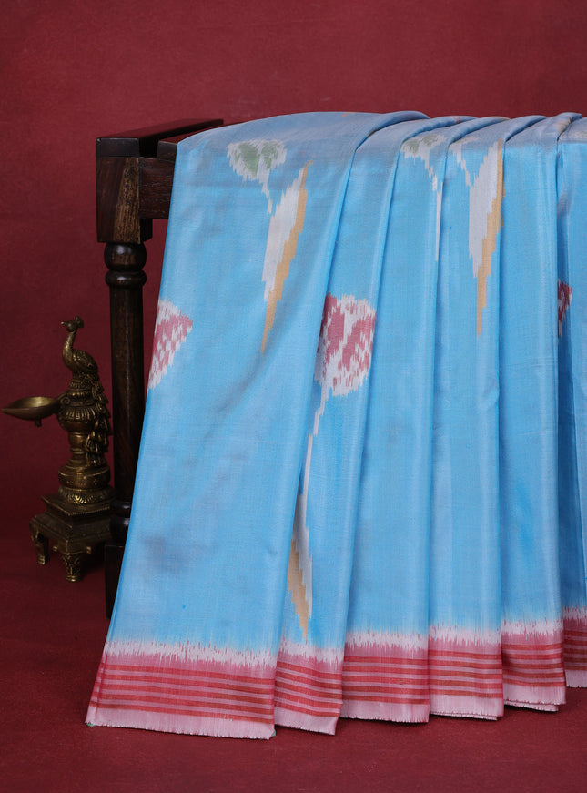 Light Blue-Red Pochampally Silk Saree