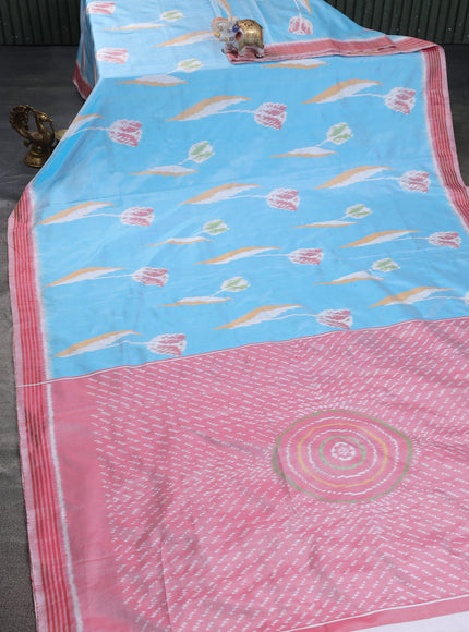 Light Blue-Red Pochampally Silk Saree