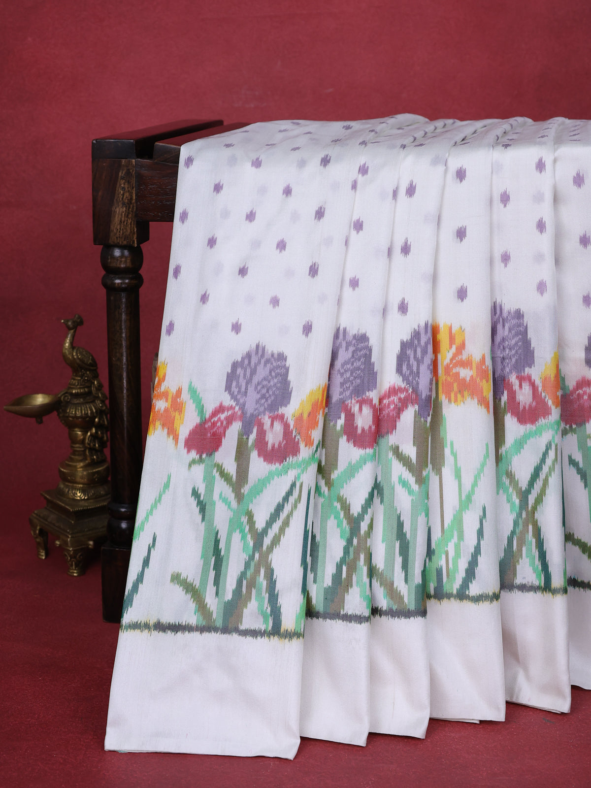 Off White Pochampally Silk Saree