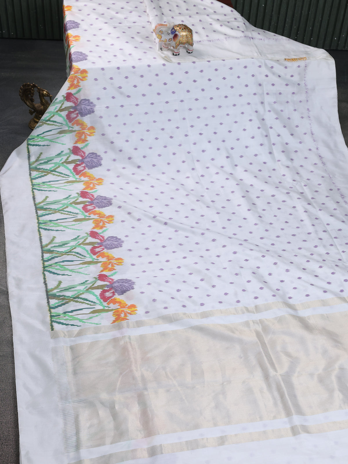 Off White Pochampally Silk Saree