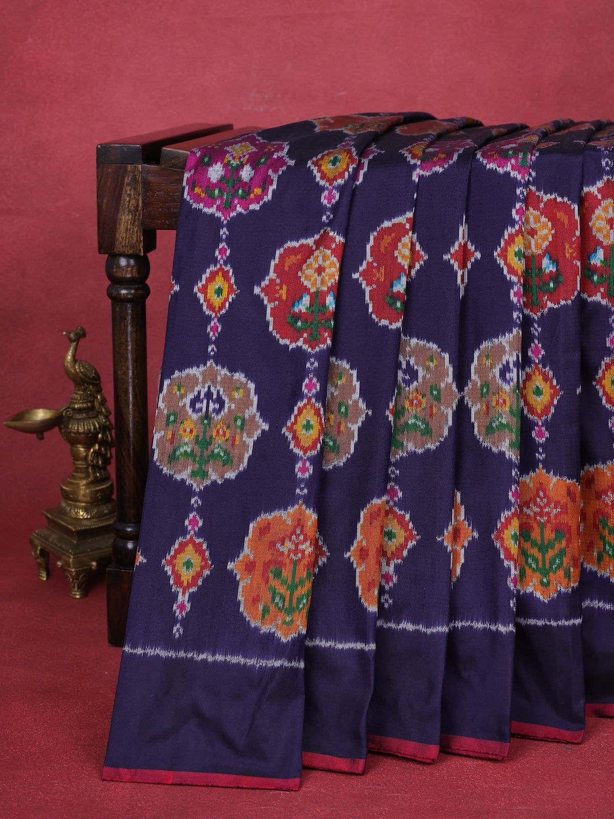 Navy Blue-Maroon Pochampally Silk Saree