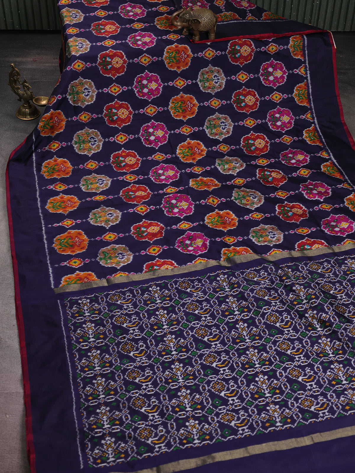 Navy Blue-Maroon Pochampally Silk Saree