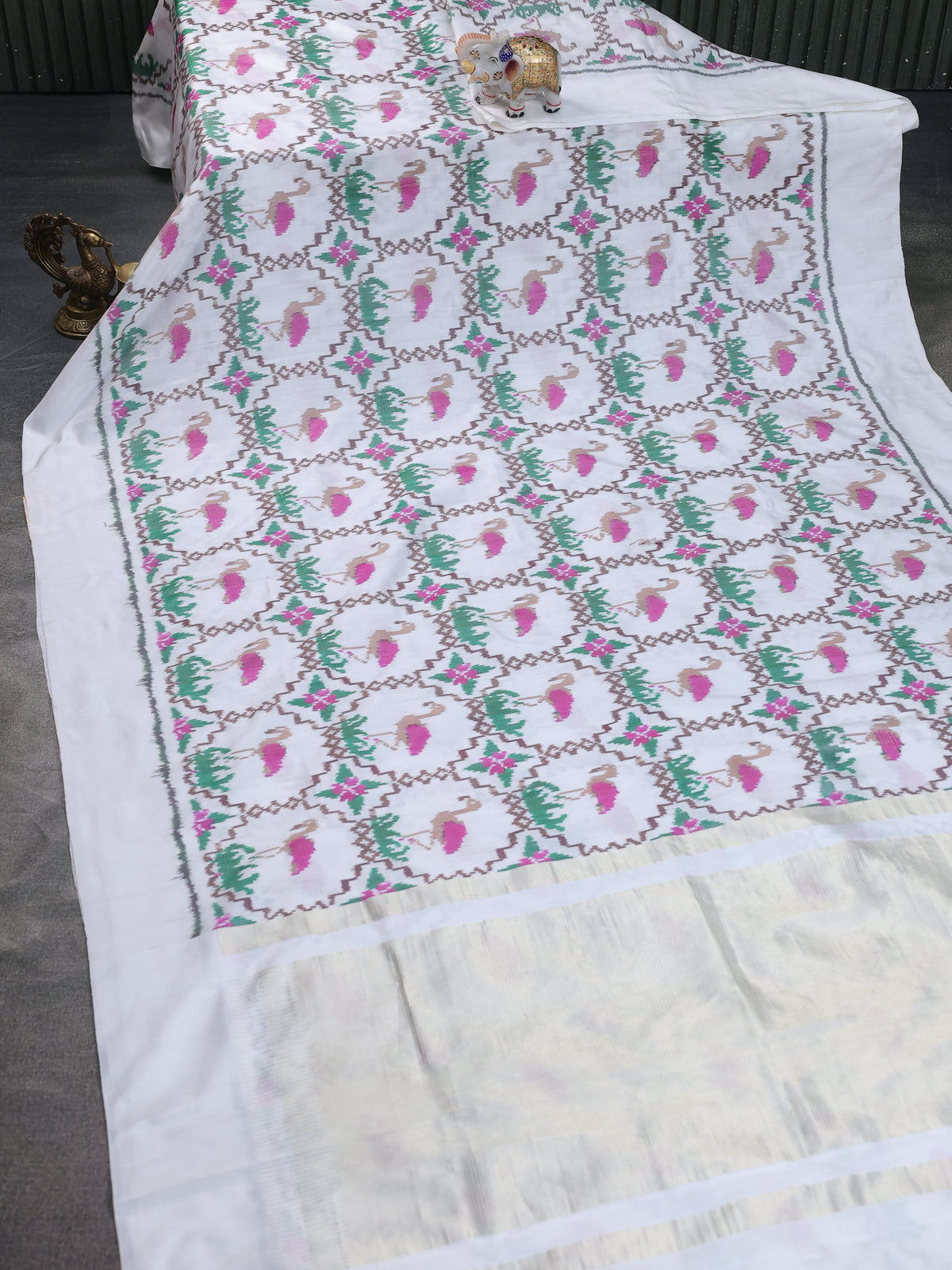 Off White Pochampally Silk Saree