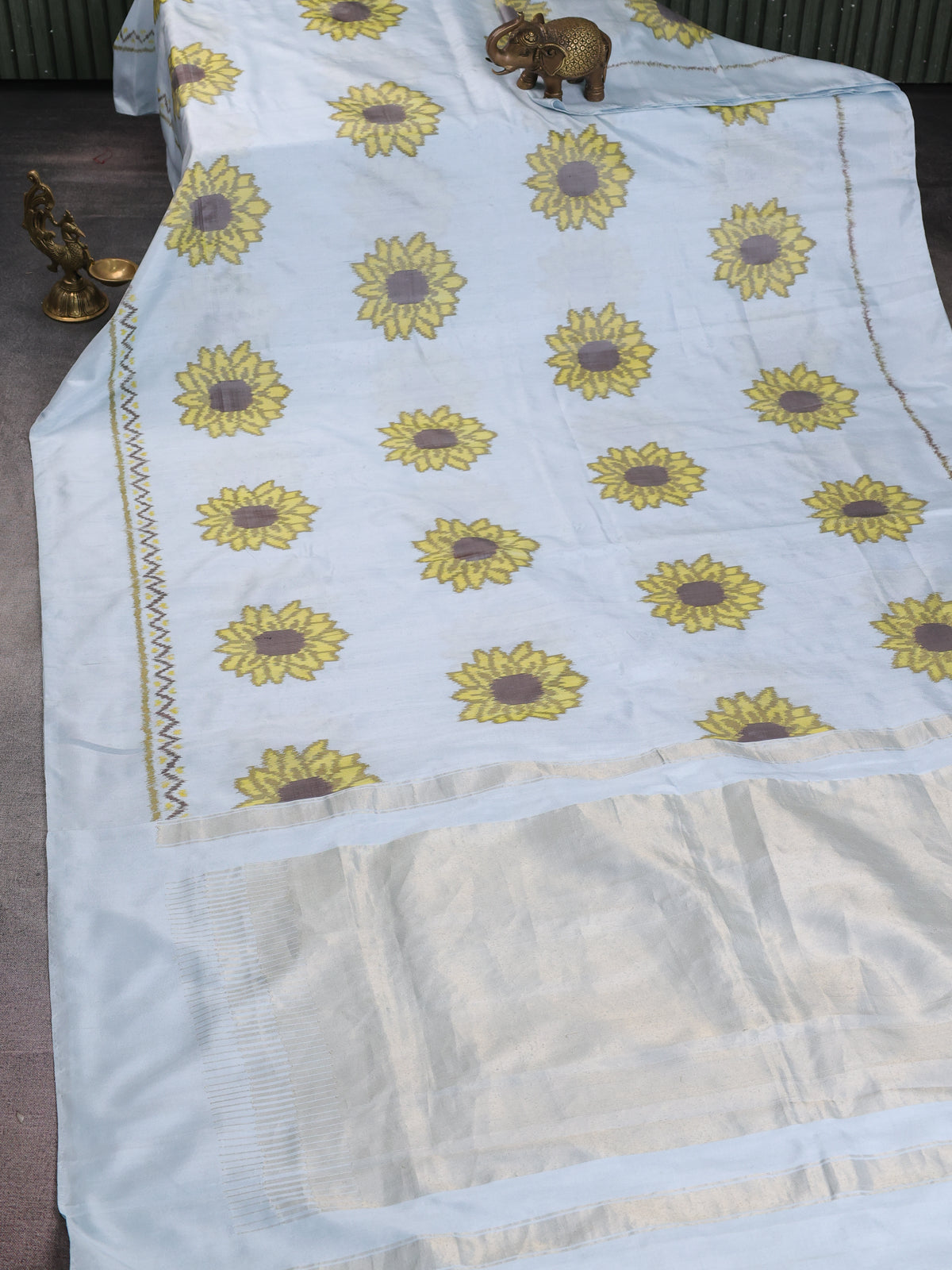 Pastel Blue Pochampally Silk Saree